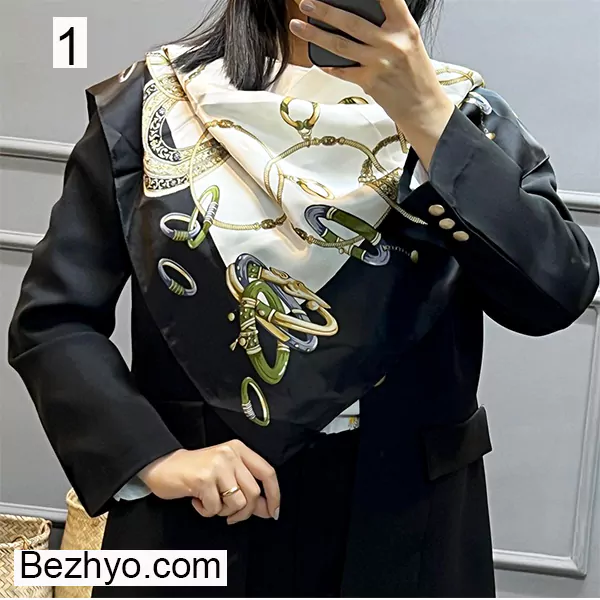 مینی اسکارف ابریشمی مارک با سرخوری شیک