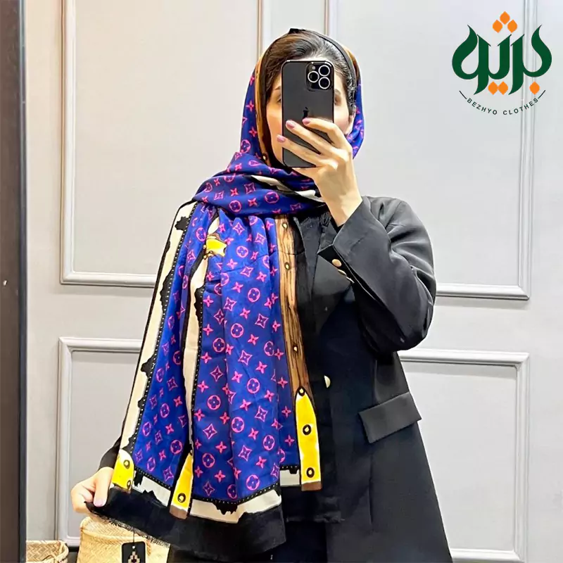 شال موهر وارداتی طرح مارک (کد 19466) موهر ظریف LV وارداتی