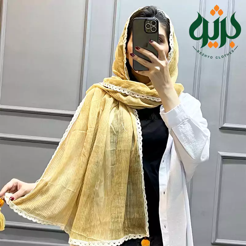 شال سنگشور لبه توری دارای منگوله های پوم دار