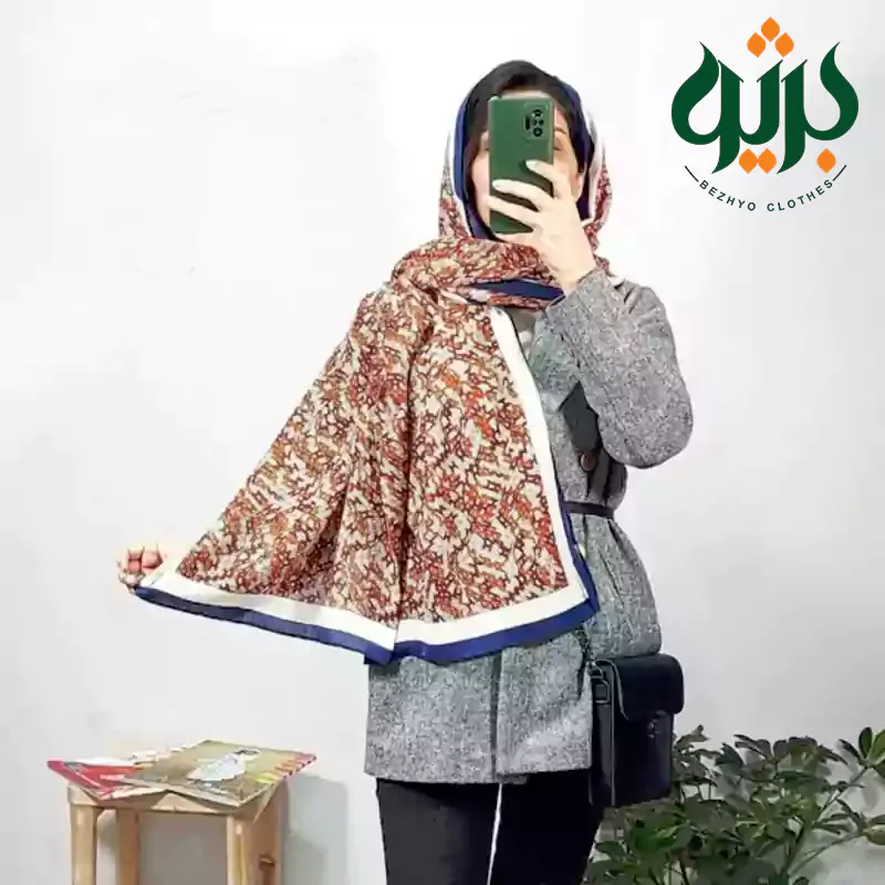 شال نخی تک طرح دارای حاشیه سرمه ای