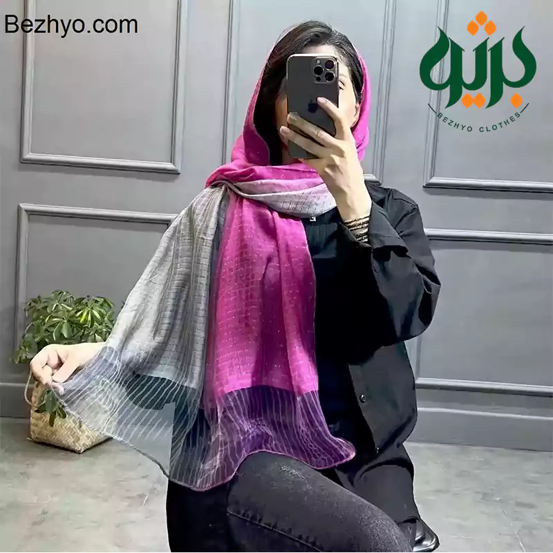 شال طیفی لمه وارداتی دارای ترکیب رنگ سرخابی و طوسی