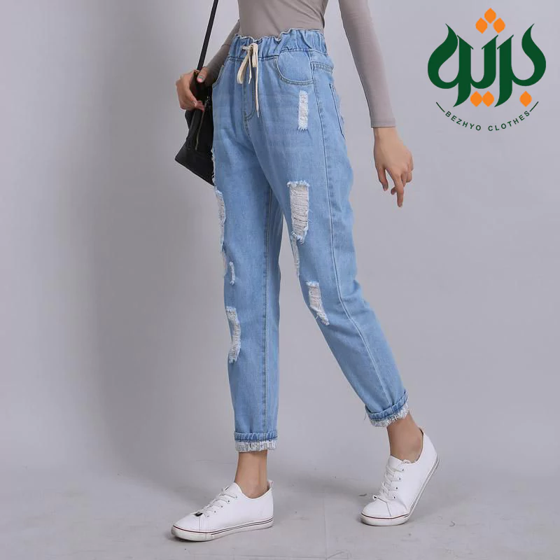 شلوار جین مام استایل زاپدار کمرکش