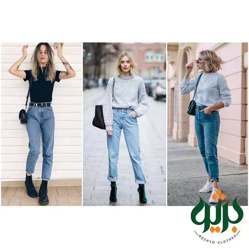 شلوار جین مام فیت دارای رنگ های متنوع