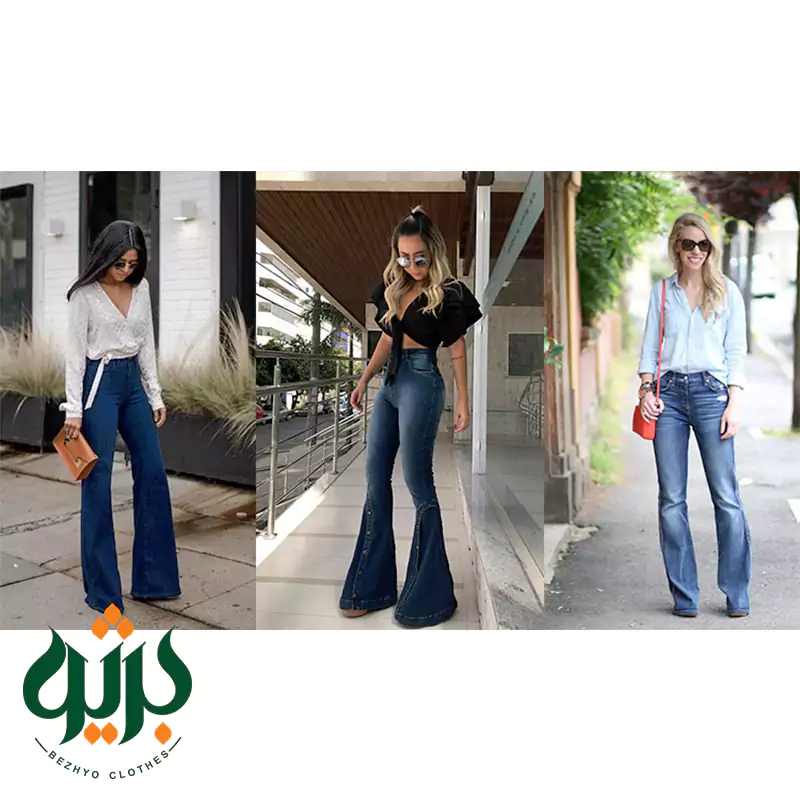 شلوار جین بوت کات دارای رنگ آبی روشن و تیره