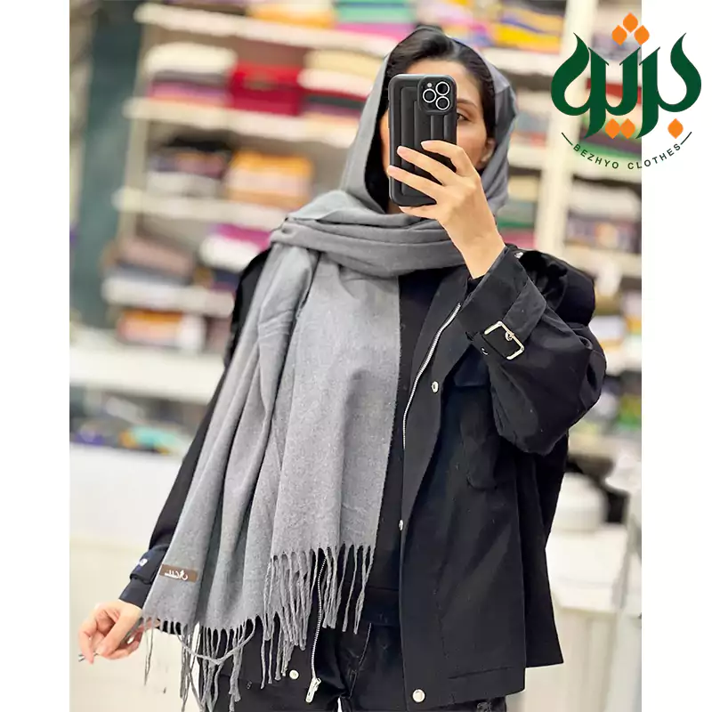 شال موهر ریشه دار تک رنگ