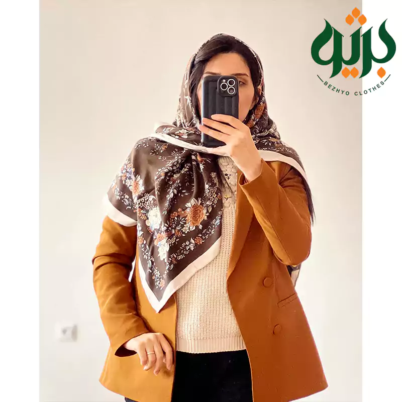 سرخور روسری نخی طرح گل و پروانه (کد 28608)