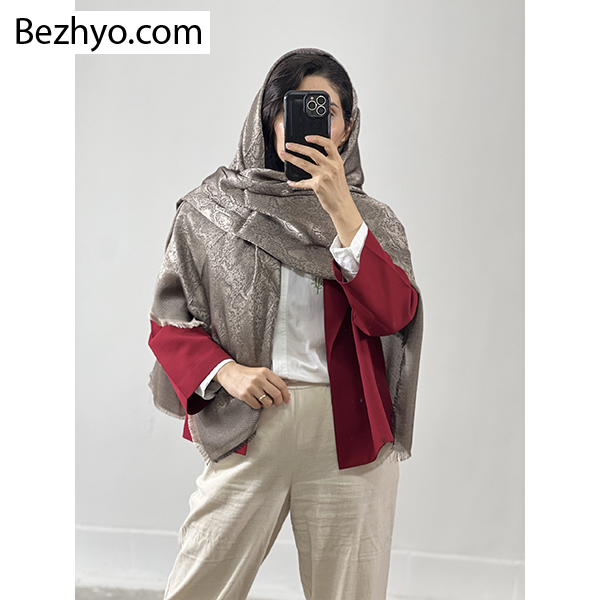 روسری تک رنگ پاییزه با طرح ژاکارد (کد 28635)