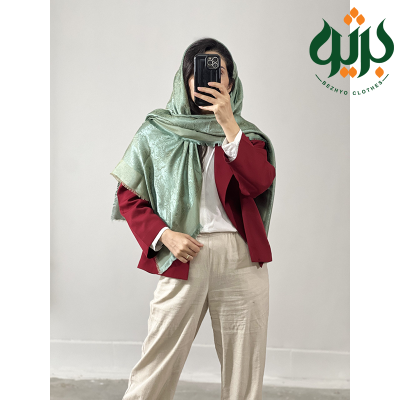 سرخور روسری تک رنگ پاییزه با طرح ژاکارد (کد 28635)