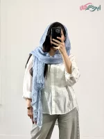 شال کنفی وارداتی حاشیه ریش دار (کد 19973) رنگ آبی