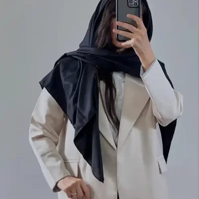 سرخور روسری ابریشم ژاکارد مشکی (کد 28673)