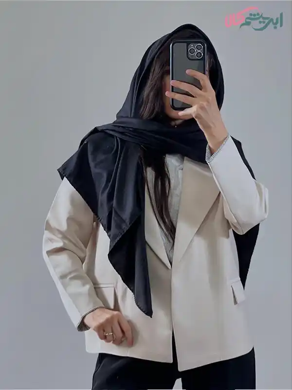سرخور روسری ابریشم ژاکارد مشکی (کد 28673)