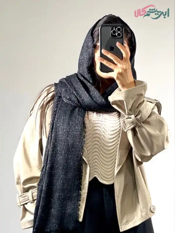 fall-black-shawl-with-pleated-design2 شال مشکی پاییزه طرح پلیسه (کد 20010)